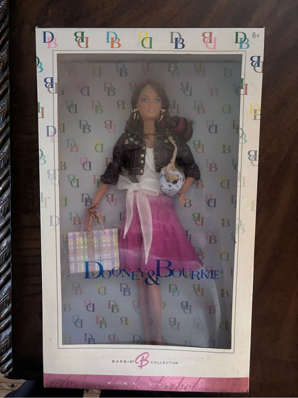 Dooney & Bourke Pink Tulle Dress with Black Cropped Jacket and Plaid Tote